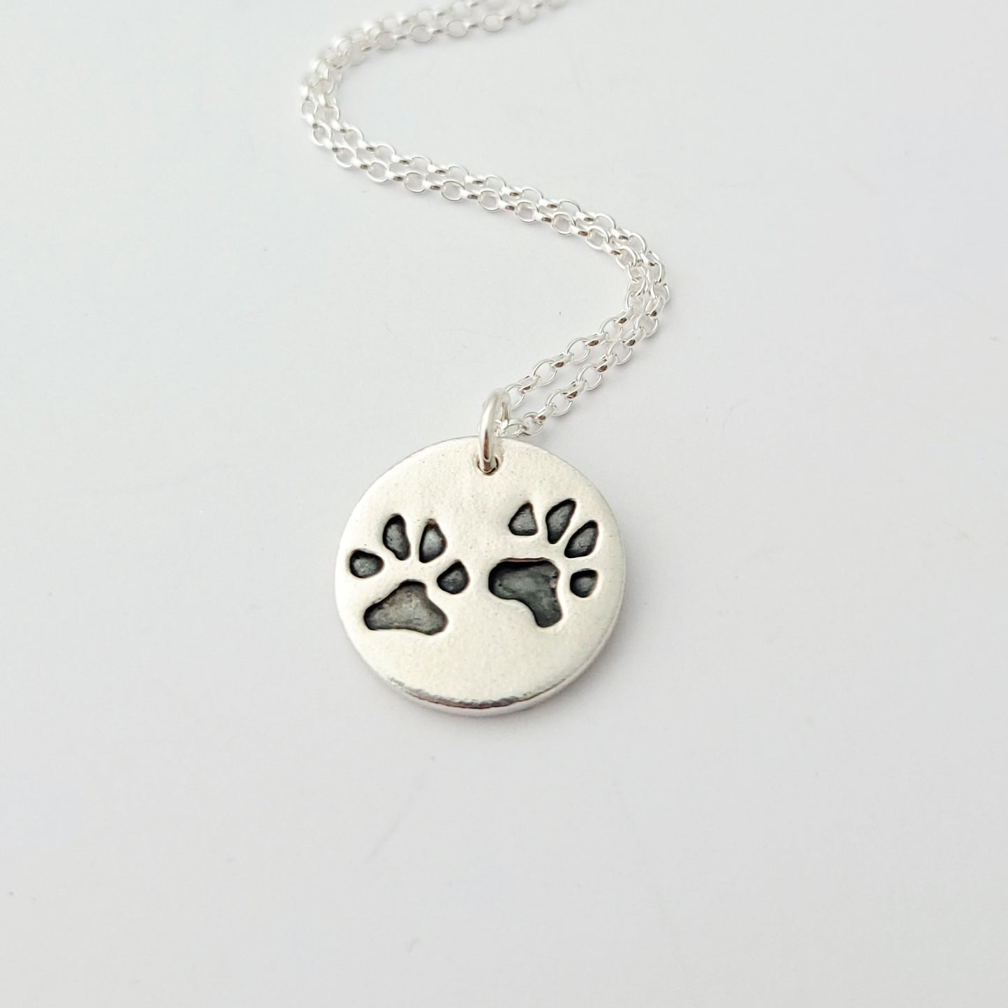 Custom Sterling Silver Paw Print Pendant Necklace