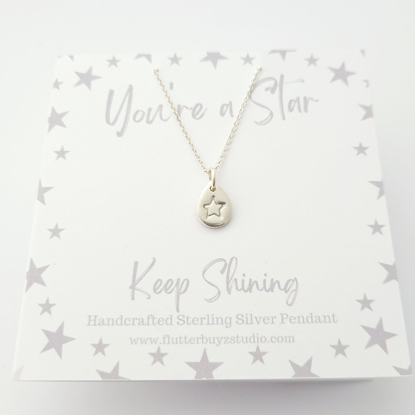 Sterling Silver Tiny Star Teardrop Pendant Necklace