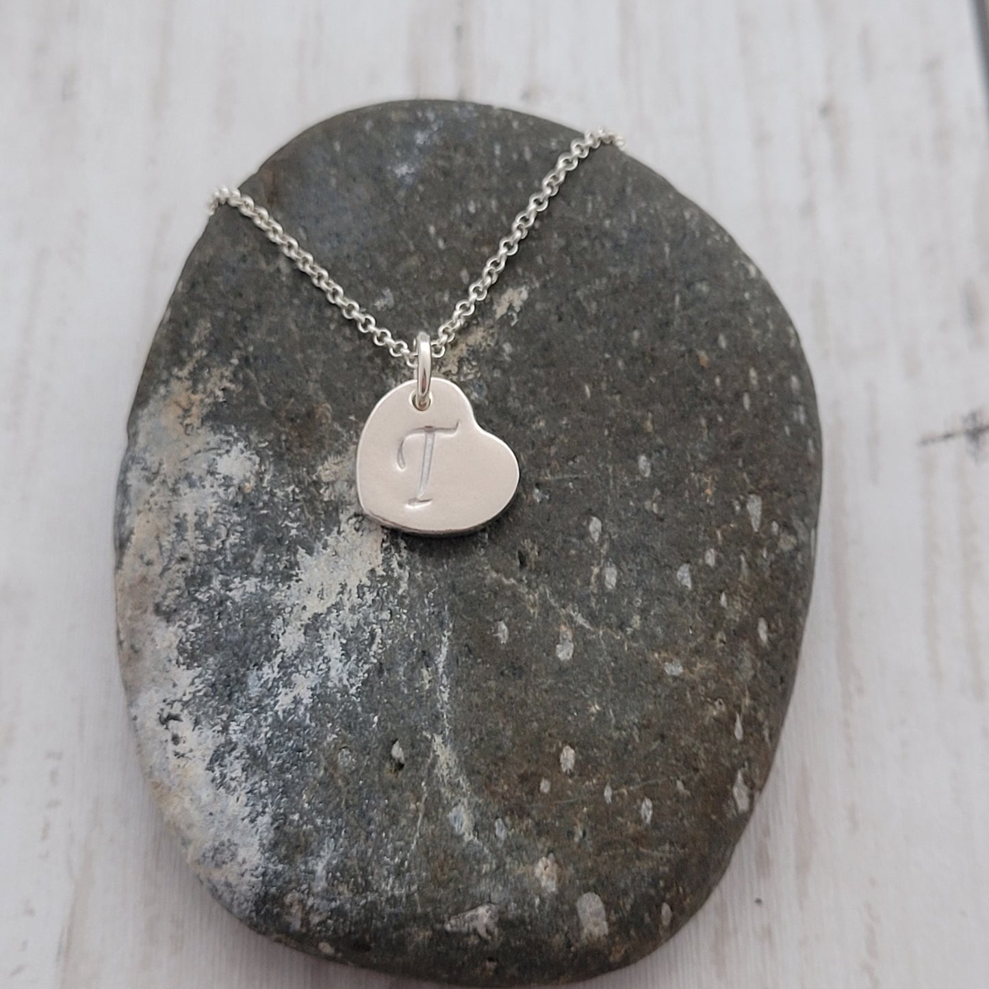 Sterling Silver Heart Initial Monogram Pendant Necklace