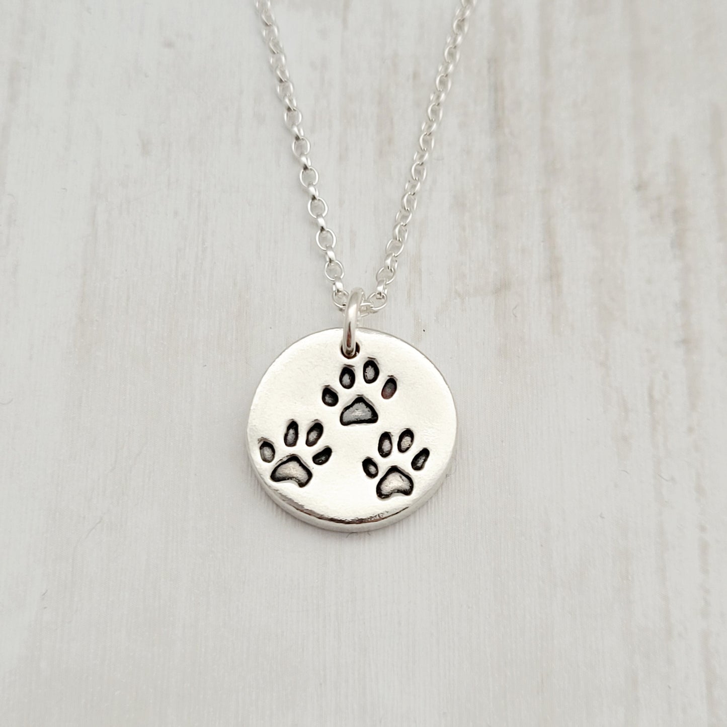 Custom Sterling Silver Paw Print Pendant Necklace
