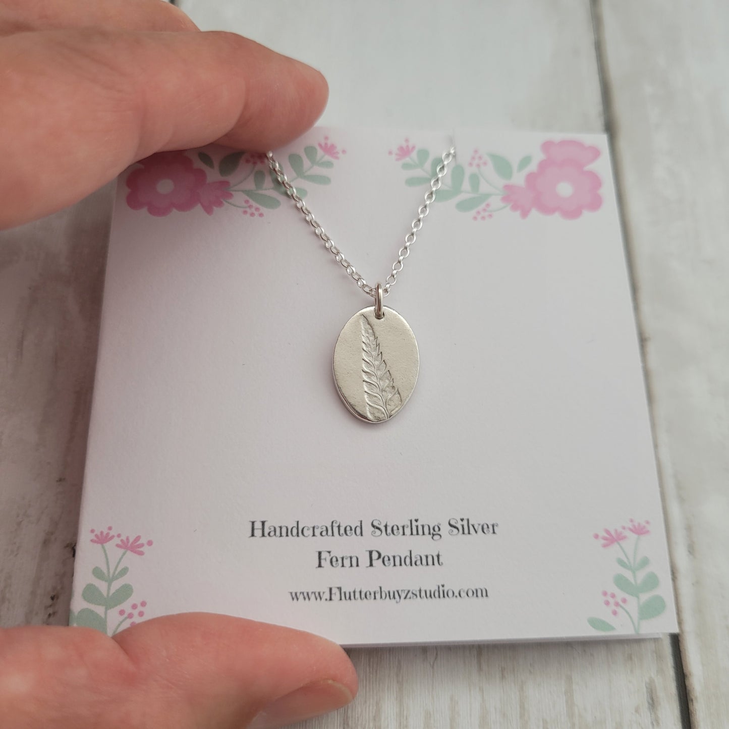 Sterling Silver Fern Botanical Pendant Necklace