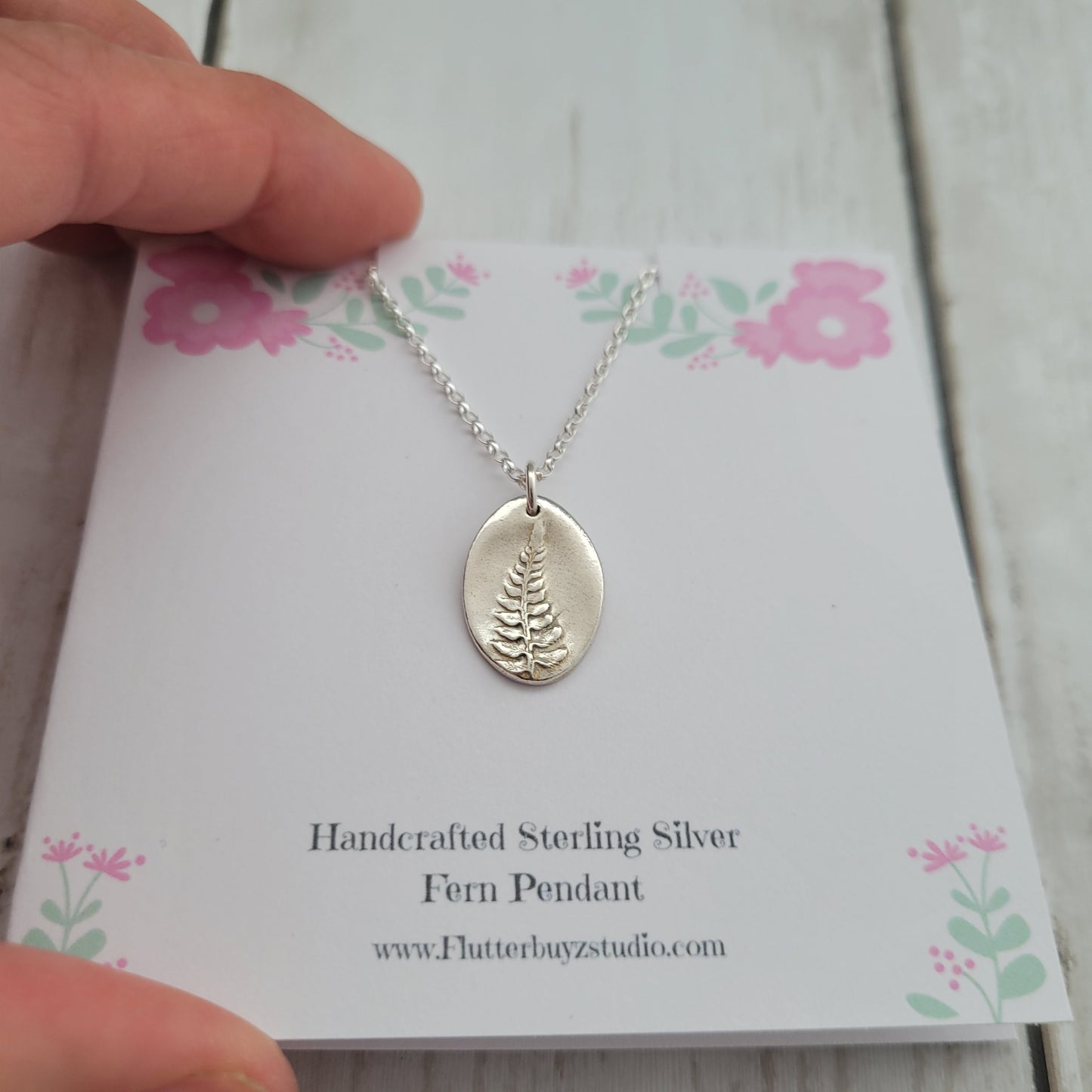 Sterling Silver Fern Botanical Pendant Necklace