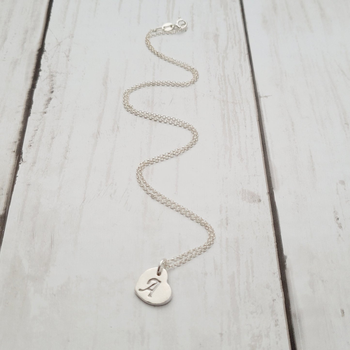 Sterling Silver Heart Initial Monogram Pendant Necklace