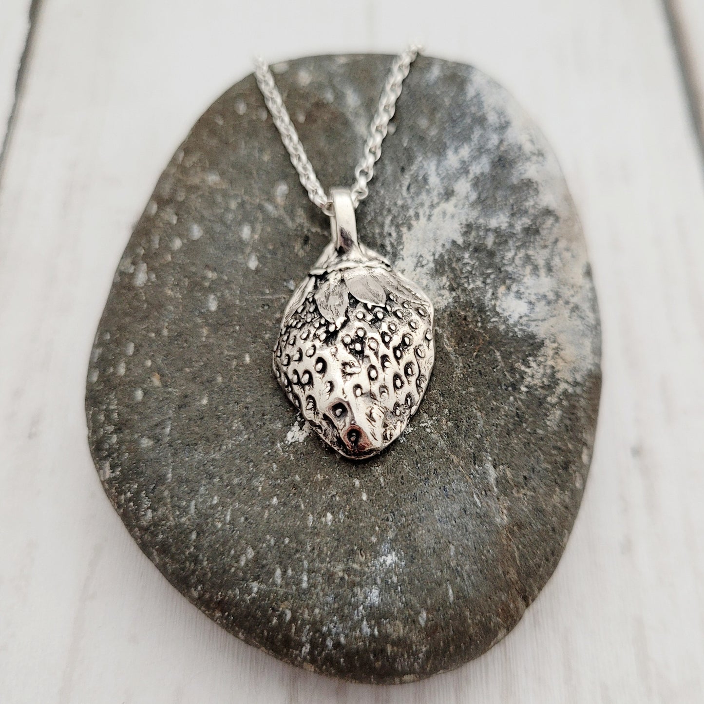 Sterling Silver Strawberry Botanical Fruit Pendant Necklace