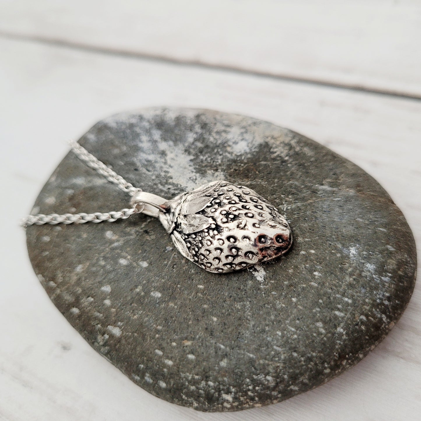 Sterling Silver Strawberry Botanical Fruit Pendant Necklace