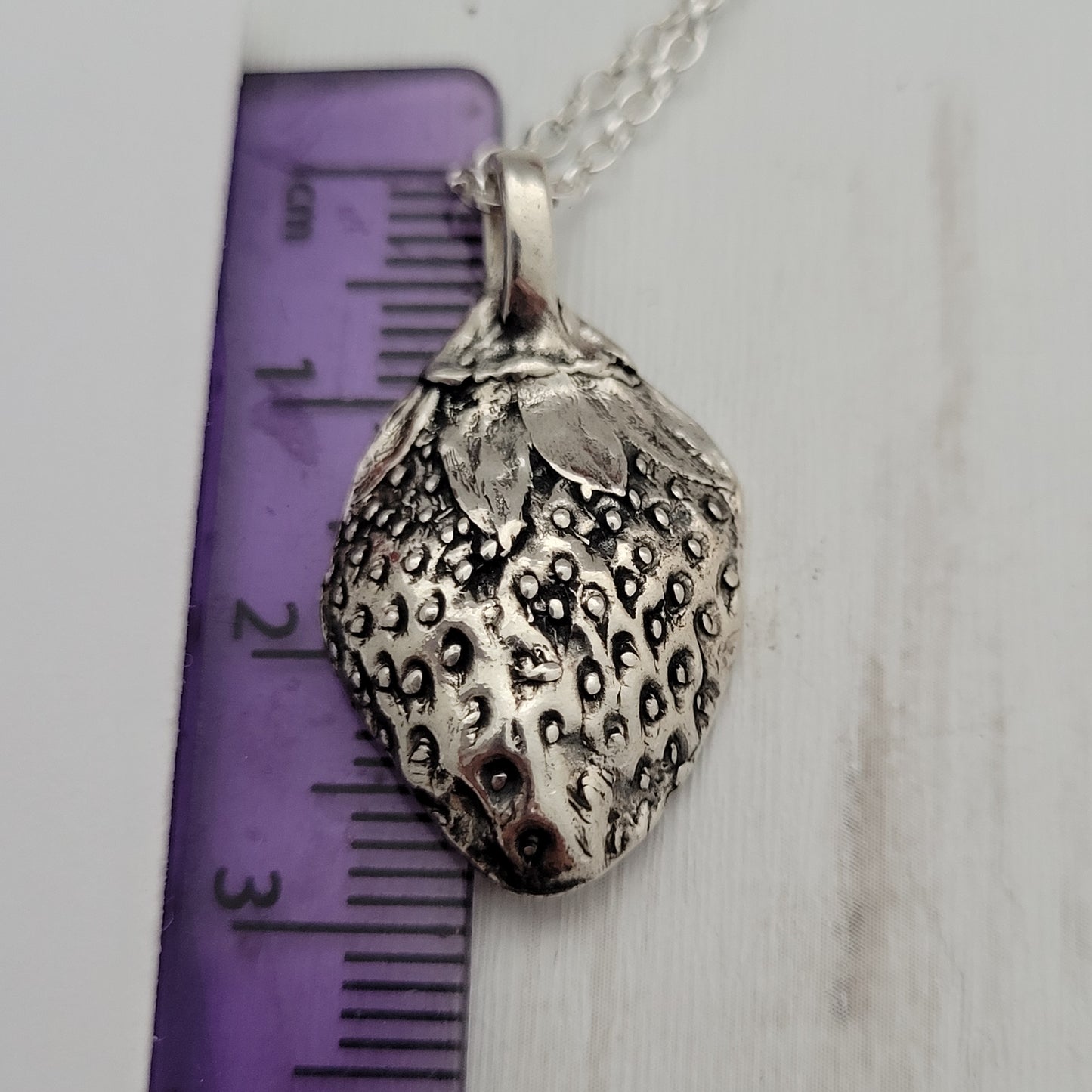 Sterling Silver Strawberry Botanical Fruit Pendant Necklace