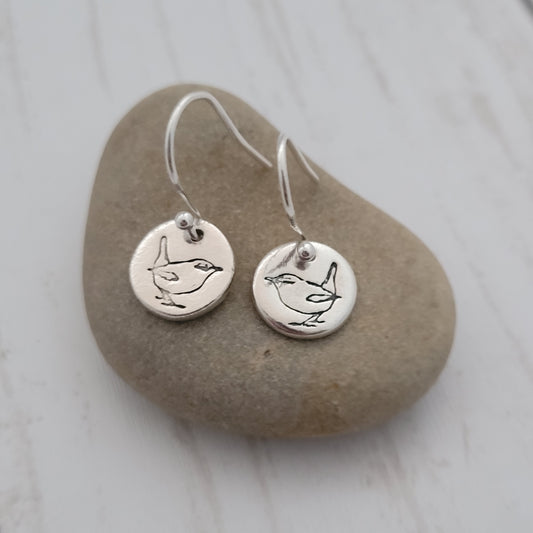 Sterling Silver Wren Drop Earrings