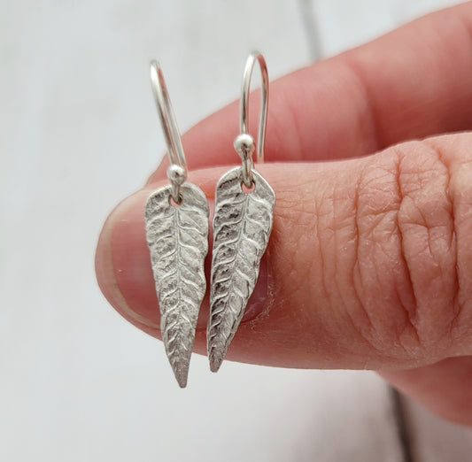 Sterling Silver Fern Leaf Botanical Drop Earrings