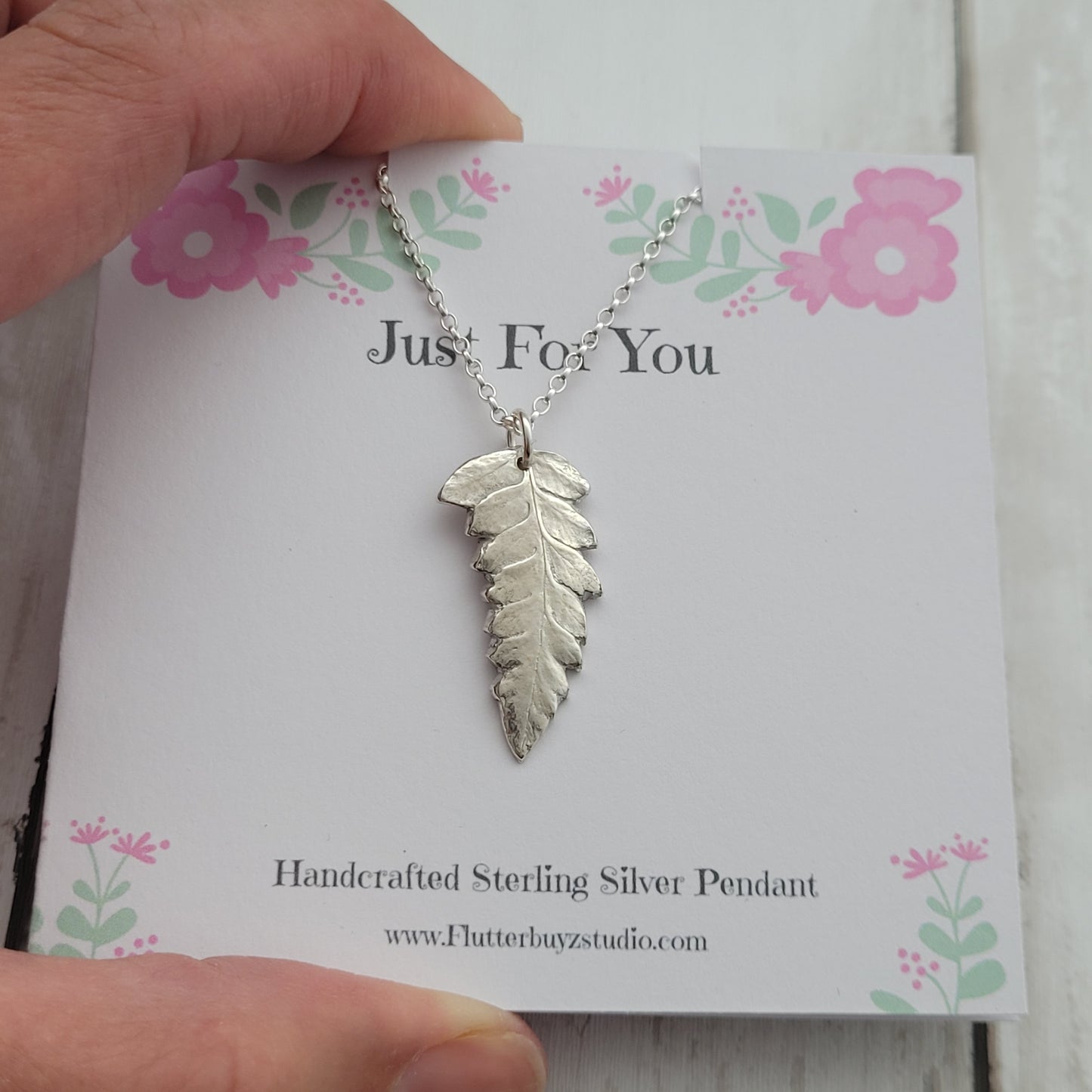 Sterling Silver Fern Leaf Botanical Pendant Necklace