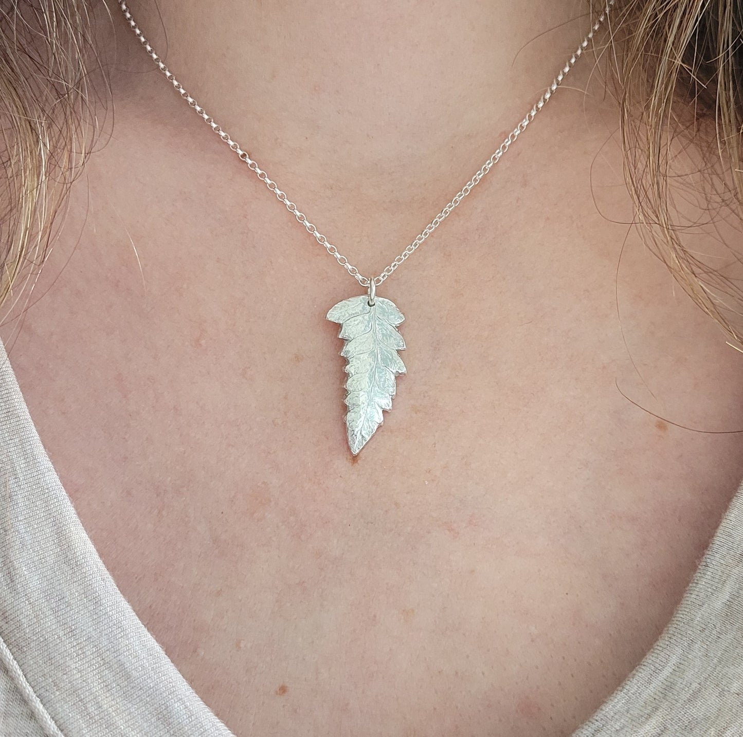 Sterling Silver Fern Leaf Botanical Pendant Necklace