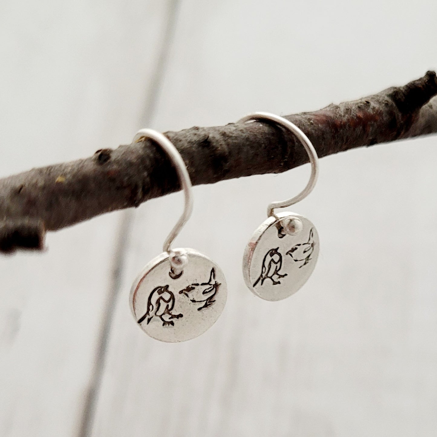 Sterling Silver Robin & Wren Drop Earrings
