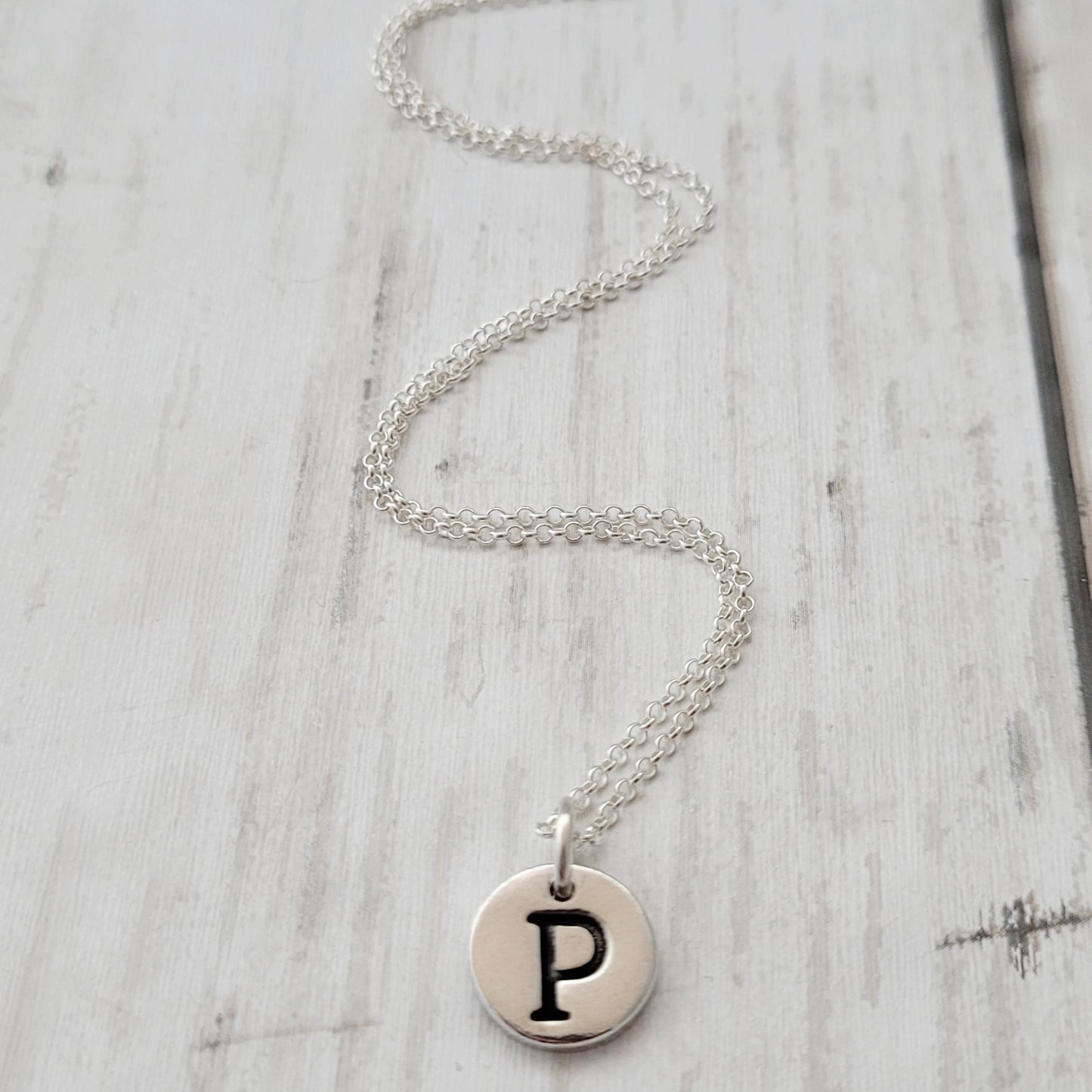 Sterling Silver Initial Monogram round Pendant Necklace