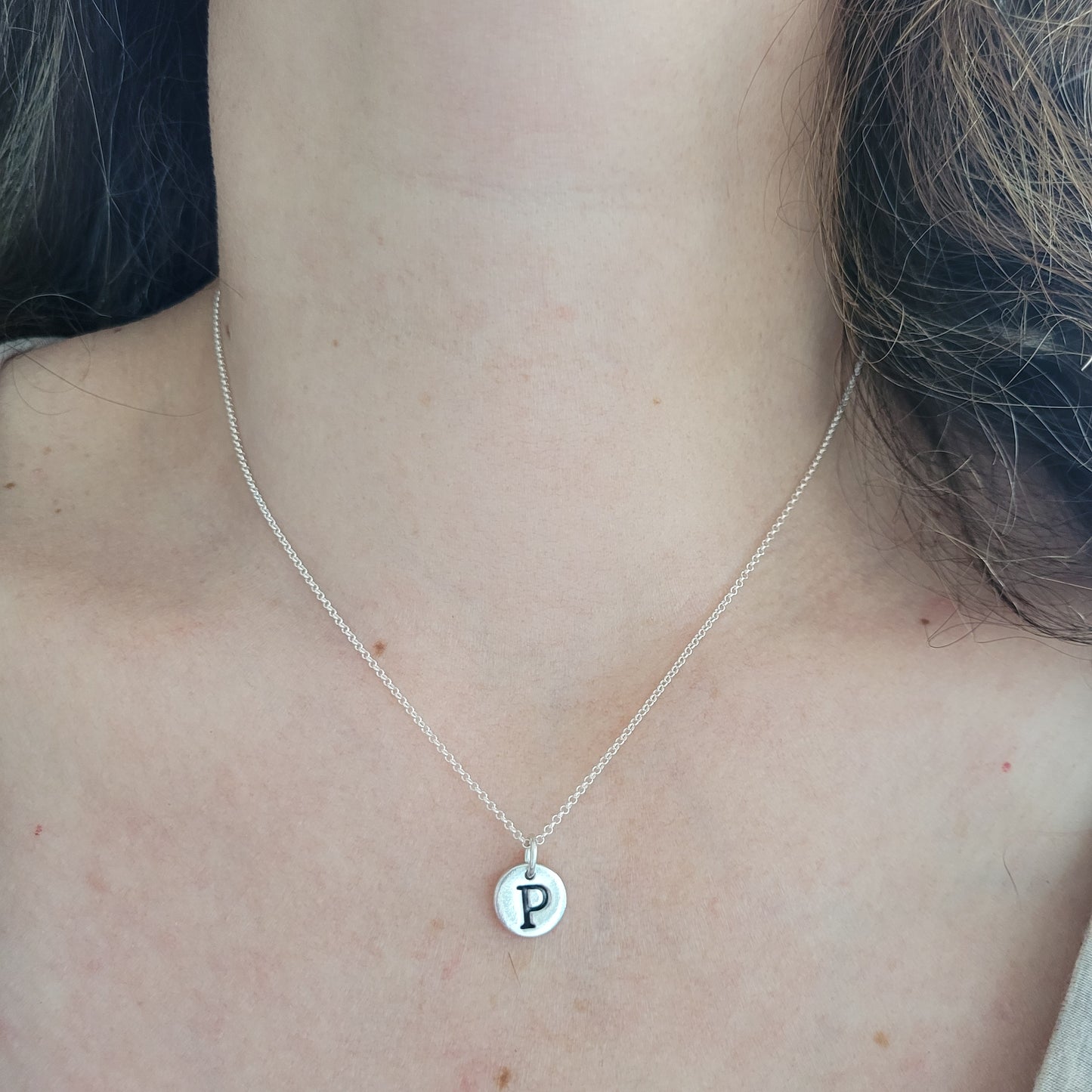 Sterling Silver Initial Monogram round Pendant Necklace