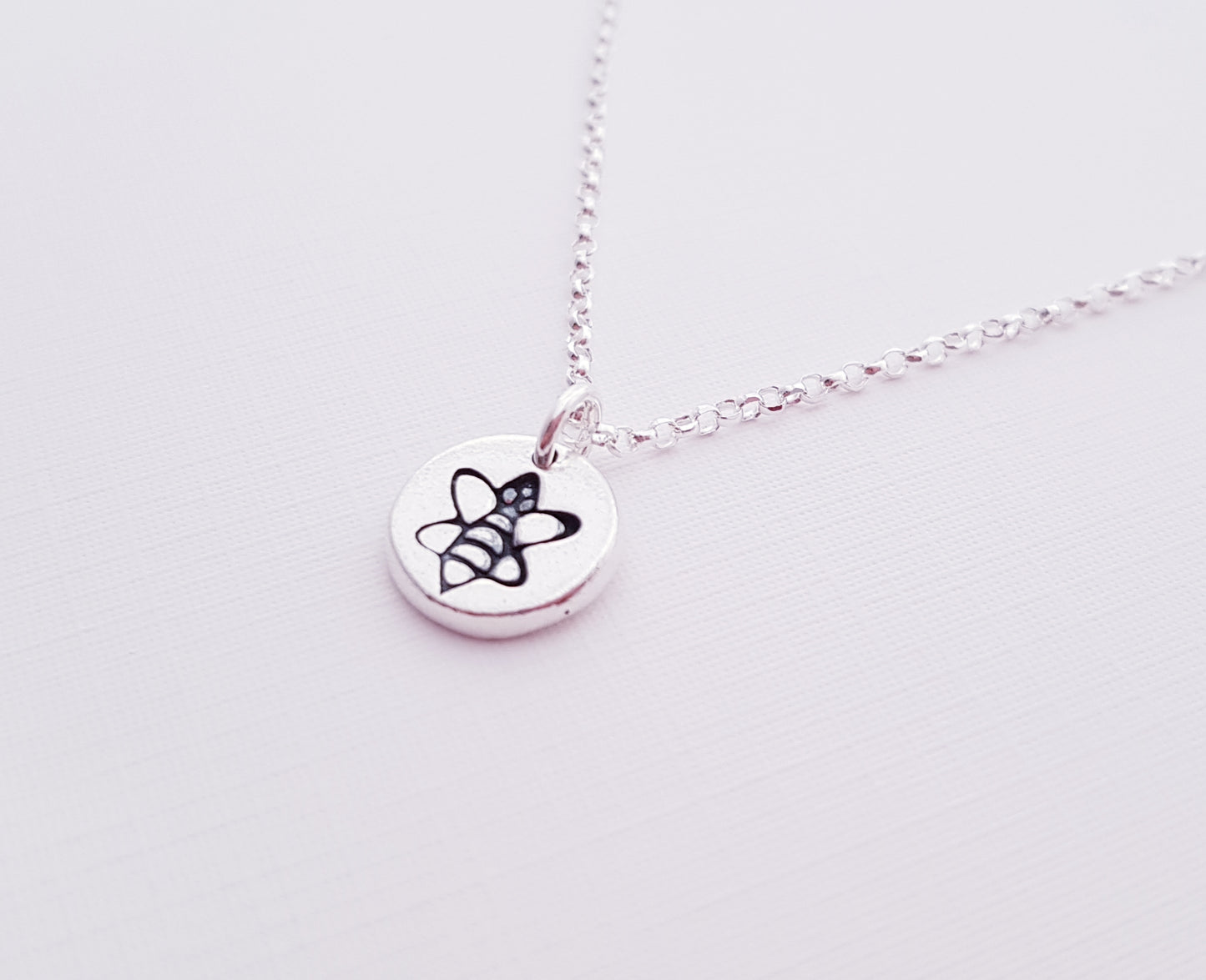 sterling silver tiny 1cm stamped bee pendant necklace 5