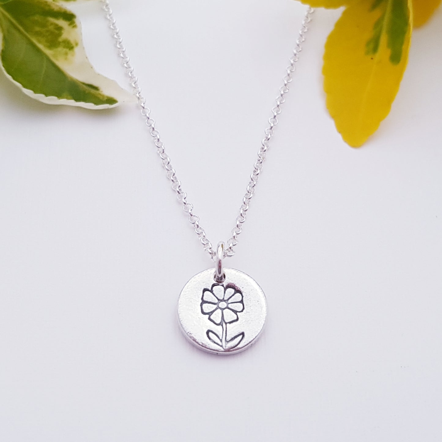 sterling silver tiny 1cm Daisy April Birth Flower pendant necklace 5