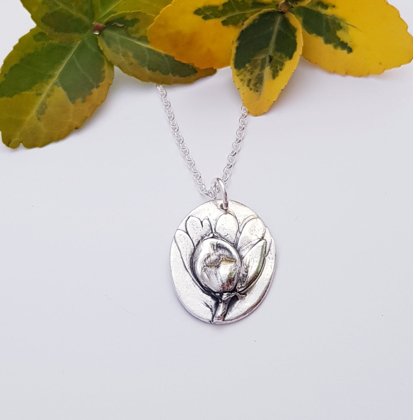 Sterling Silver Aconite Winter Flower Pendant Necklace