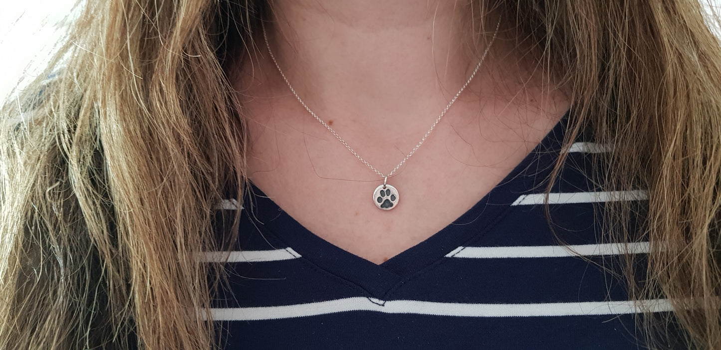 Sterling Silver Tiny 1cm Paw Print Pendant Necklace