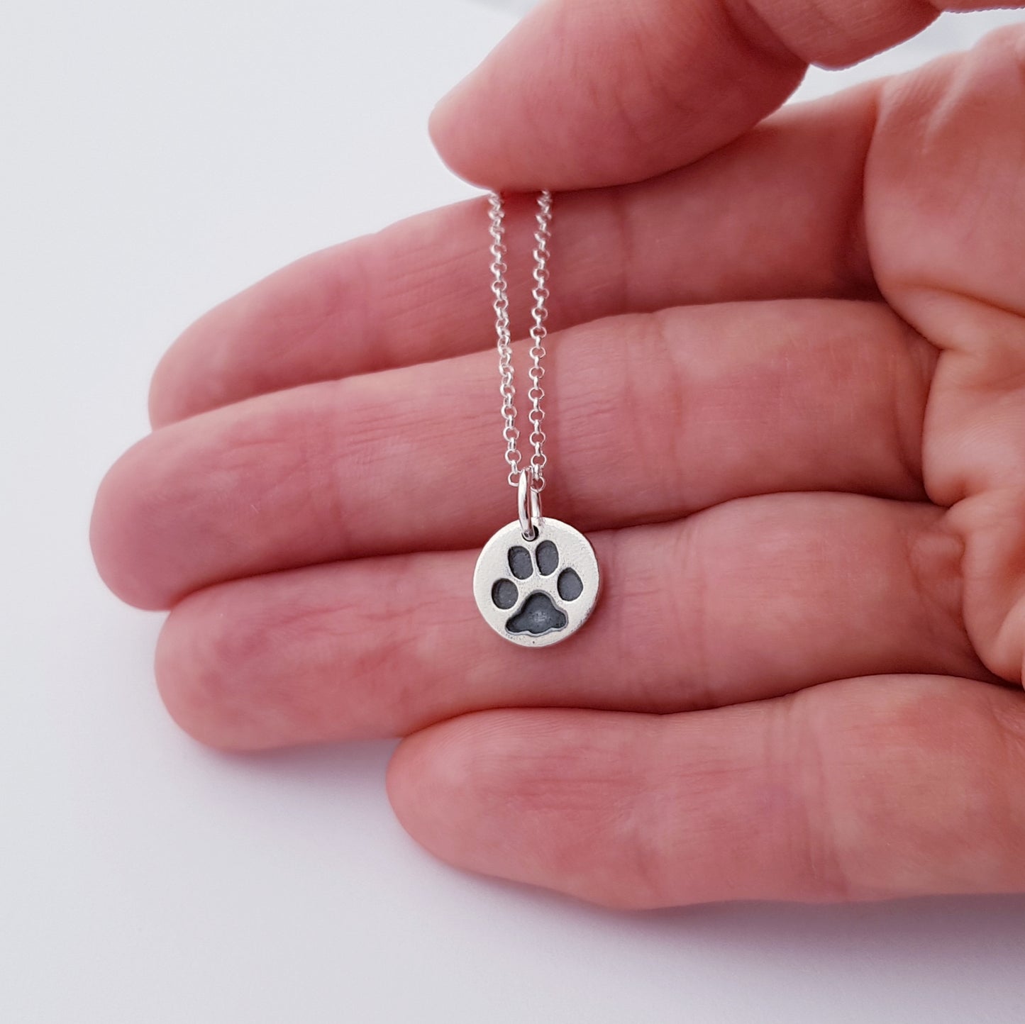Sterling Silver Tiny 1cm Paw Print Pendant Necklace