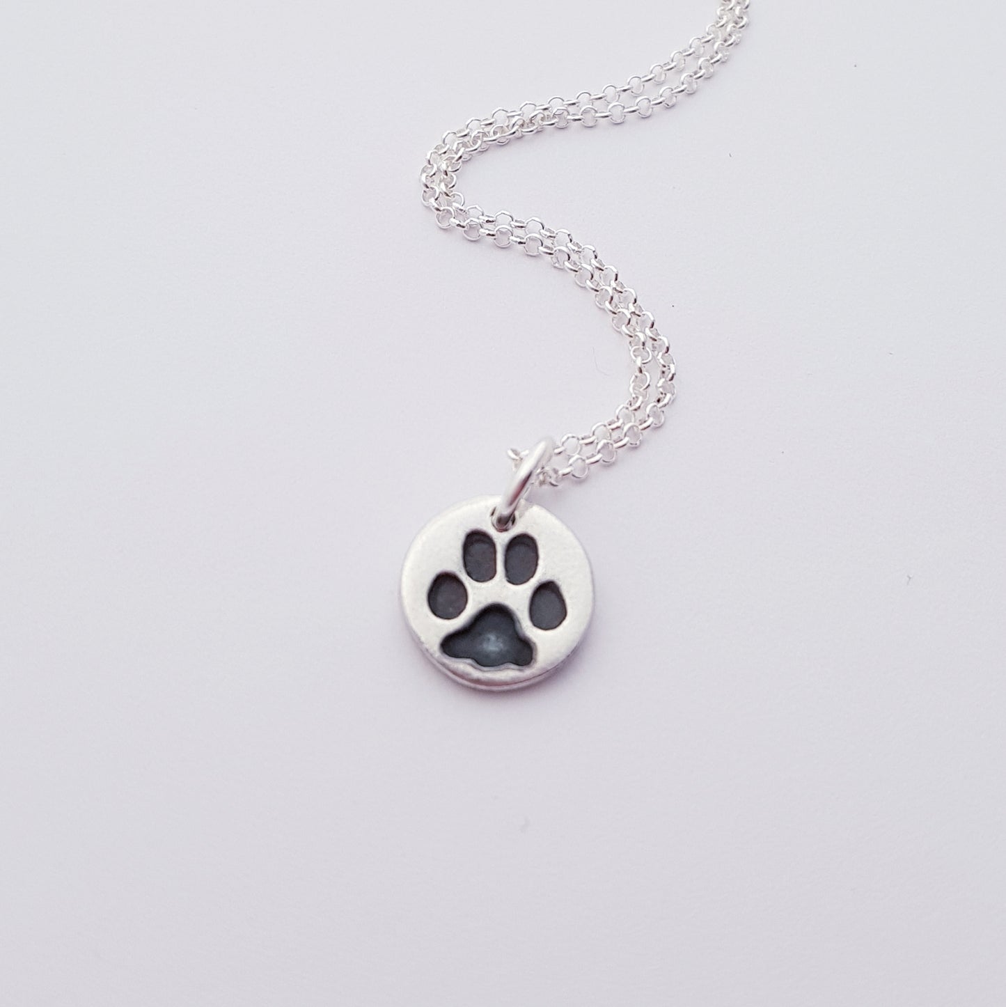 Sterling Silver Tiny 1cm Paw Print Pendant Necklace