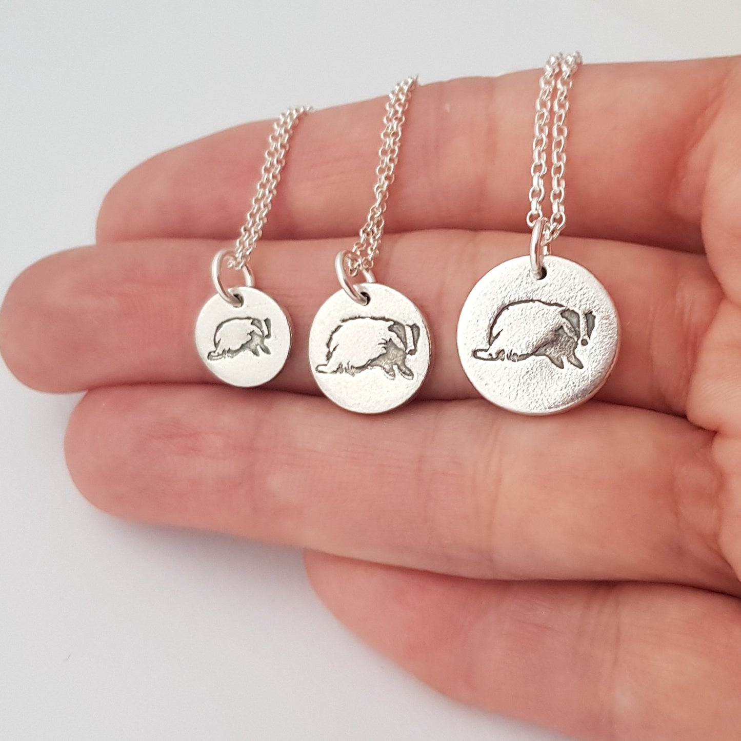 Sterling Silver Medium 1.6cm Badger Pendant Necklace