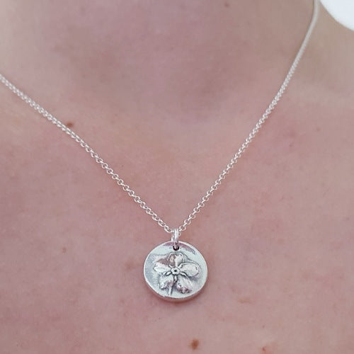 Forget Me Not Flower Botanical Sterling Silver Pendant Necklace