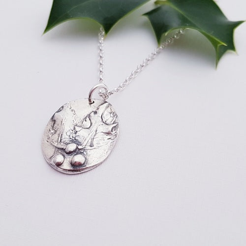 Sterling Silver Holly Botanical Pendant Necklace