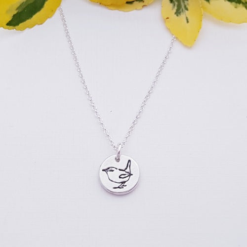 Sterling Silver Tiny 1cm Wren Wild Bird Necklace