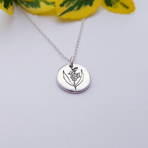 Sterling Silver Larkspur July Birth Flower Pendant Necklace