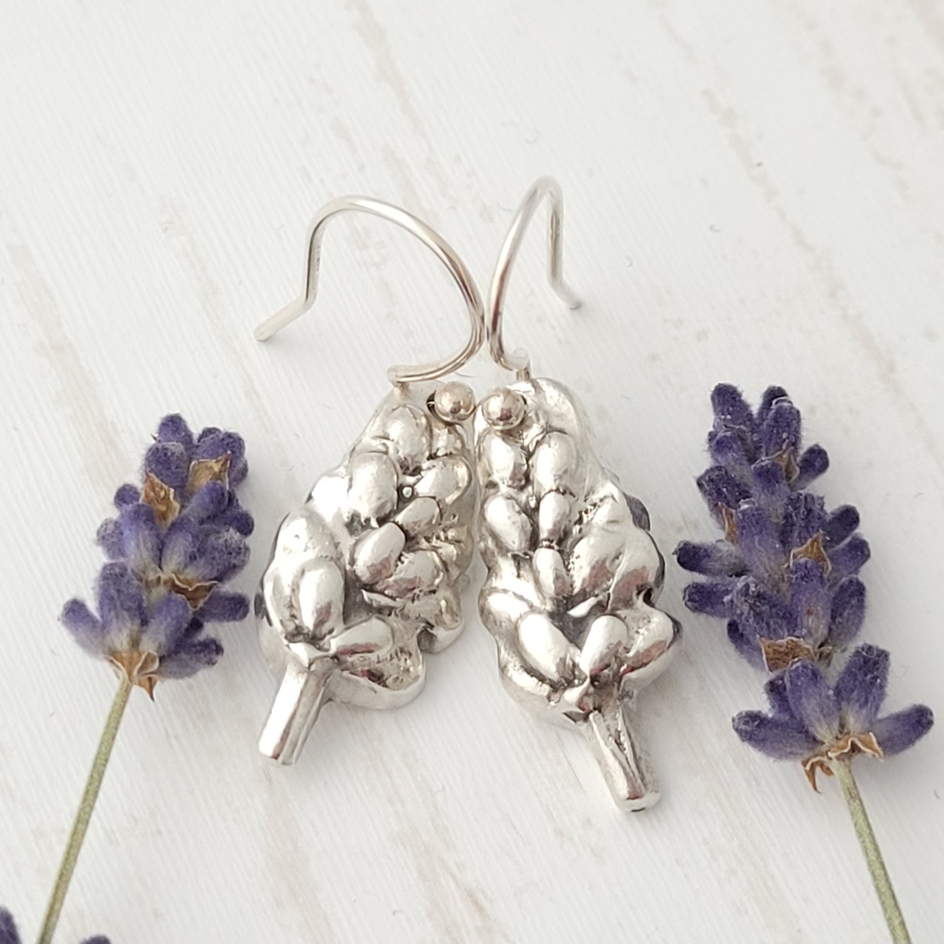 lavender flower earrings Sterling Silver Lavender Botanical Earrings – Flutterbuyzstudio