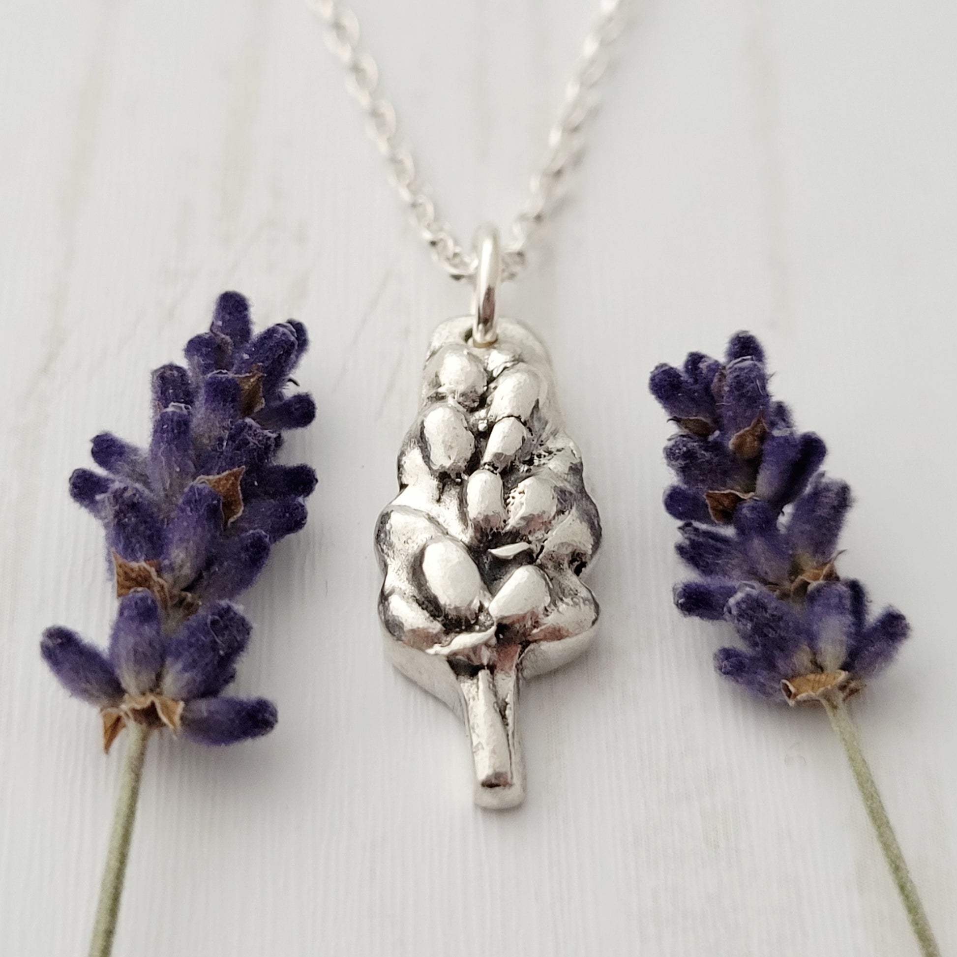 lavender flower jewelry Sterling Silver Lavender Botanical Pendant Necklace – Flutterbuyzstudio