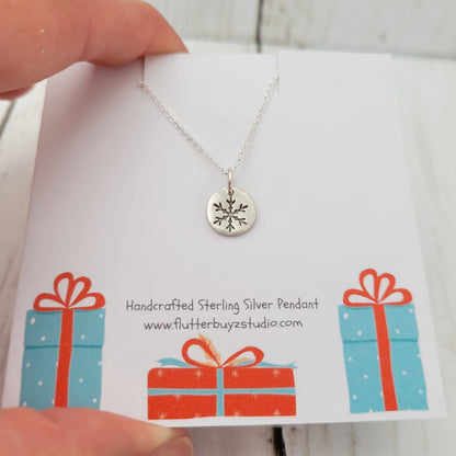  silver tiny 1cm Snowflake pendant necklace-1