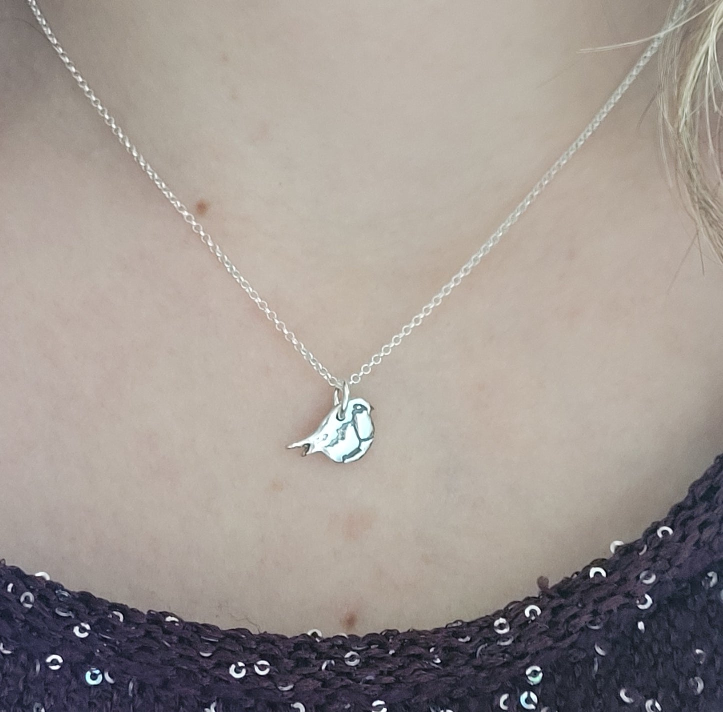 Sterling Silver Tiny Robin Bird Shaped Necklace