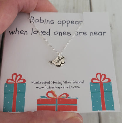 Sterling Silver Tiny Robin Bird Shaped Necklace