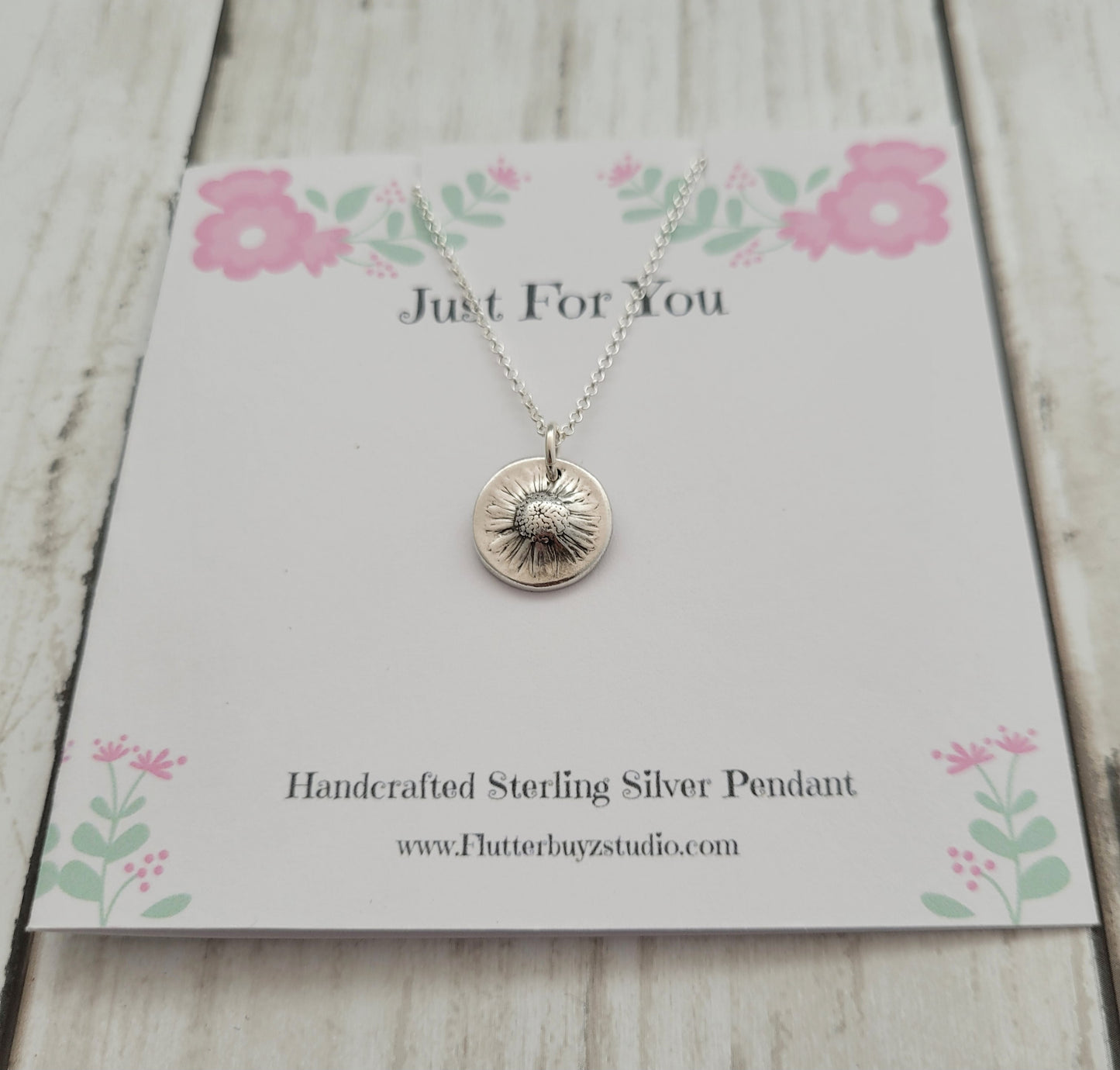 Sterling Silver Mini Real Daisy Pendant Necklace