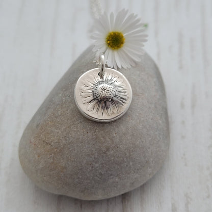 Sterling Silver Mini Real Daisy Pendant Necklace