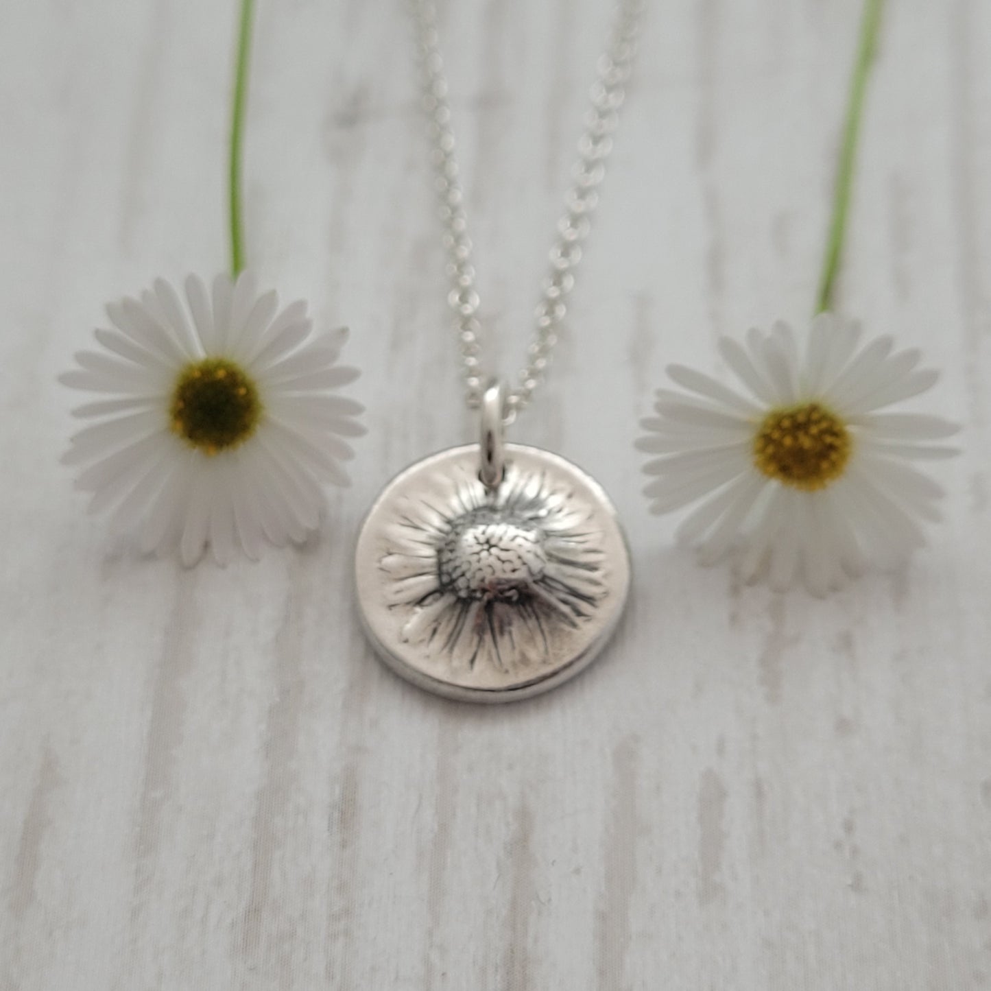 Sterling Silver Mini Real Daisy Pendant Necklace