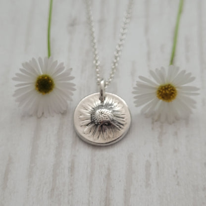 Sterling Silver Mini Real Daisy Pendant Necklace