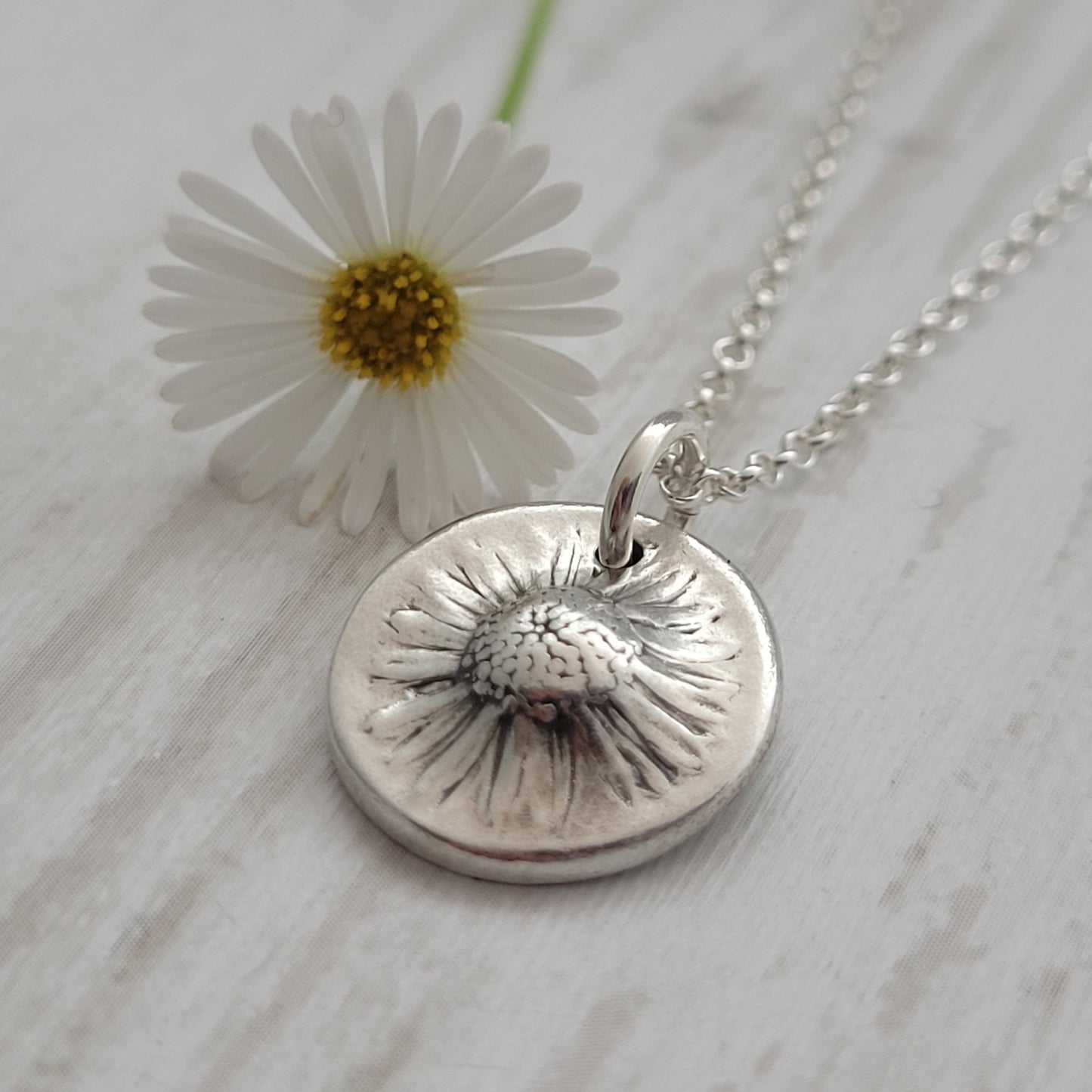 Sterling Silver Mini Real Daisy Pendant Necklace