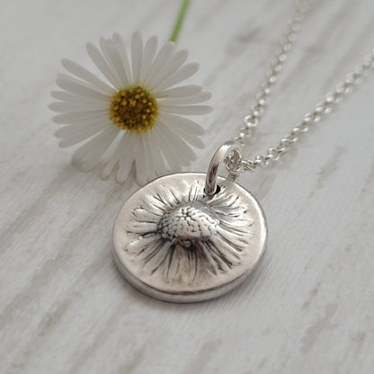 Sterling Silver Mini Real Daisy Pendant Necklace