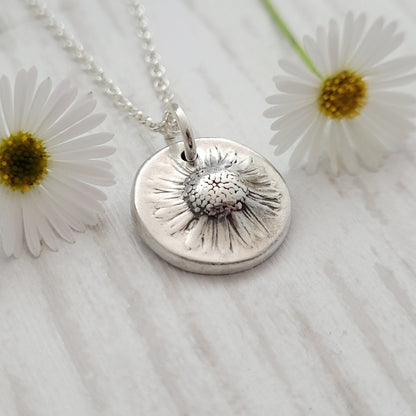 Sterling Silver Mini Real Daisy Pendant Necklace