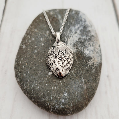 Sterling Silver Strawberry Botanical Fruit Pendant Necklace