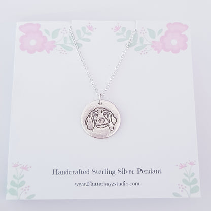 dog portrait face pendant on floral presentation card