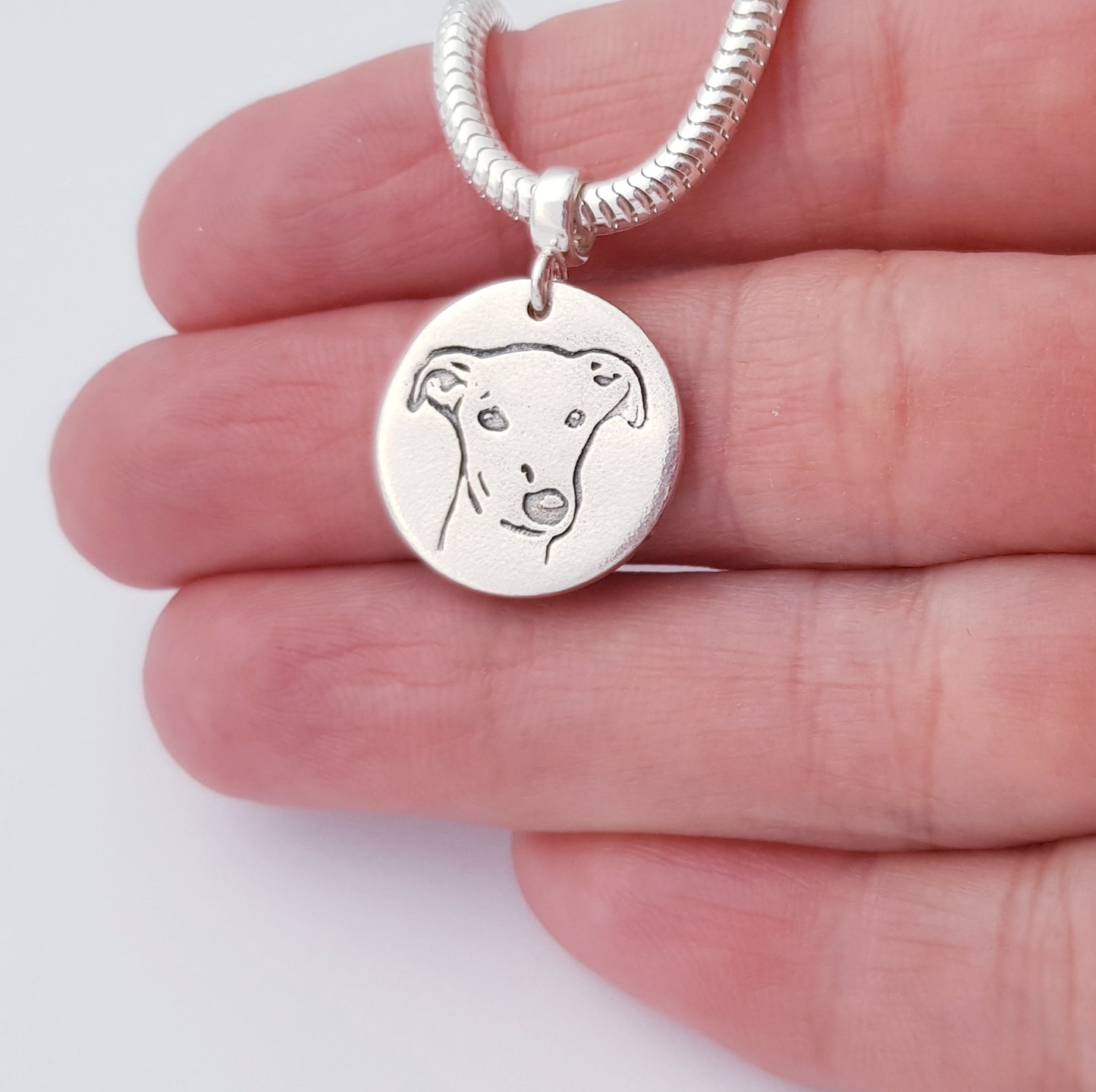 Sterling-silver-round-custom-pet portrait large pendant held