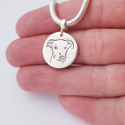 Sterling-silver-round-custom-pet portrait large pendant held