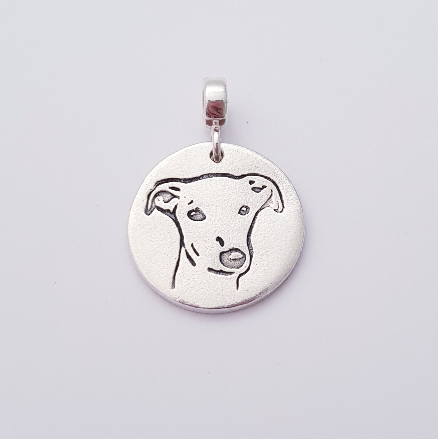 round silver dog greyhound pendant on 