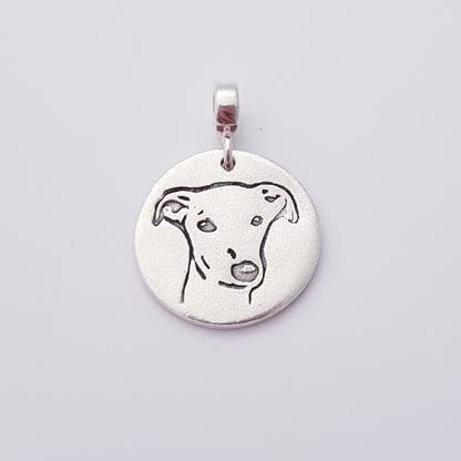 round silver dog greyhound pendant on 