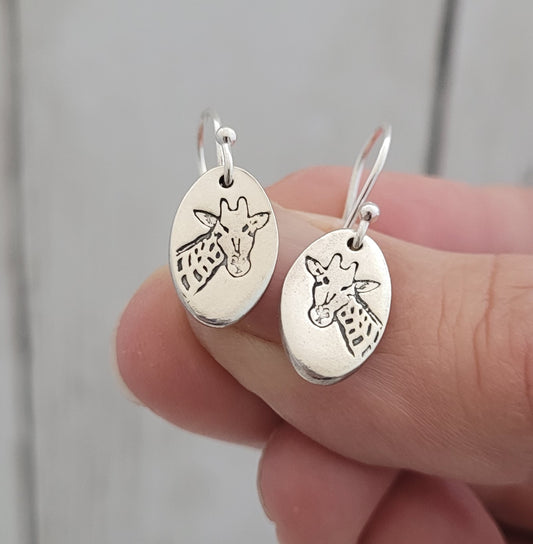 Sterling Silver Giraffe Drop Earrings - Flutterbuyzstudio