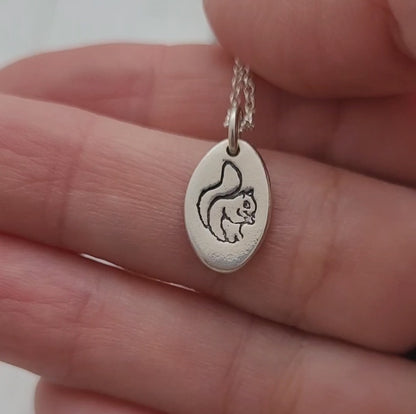 Sterling Silver Oval Squirrel Pendant Necklace