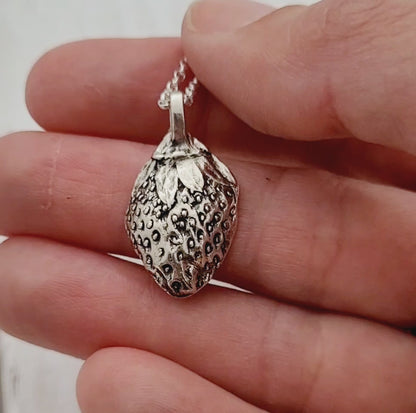 Sterling Silver Strawberry Botanical Fruit Pendant Necklace