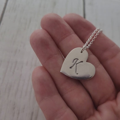 Large Sterling Silver Heart Initial Monogram Pendant Necklace